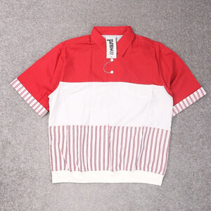 VTG 80s 90s Award Deadstock Medium Red White Striped Short Sleeve Collared Shirt